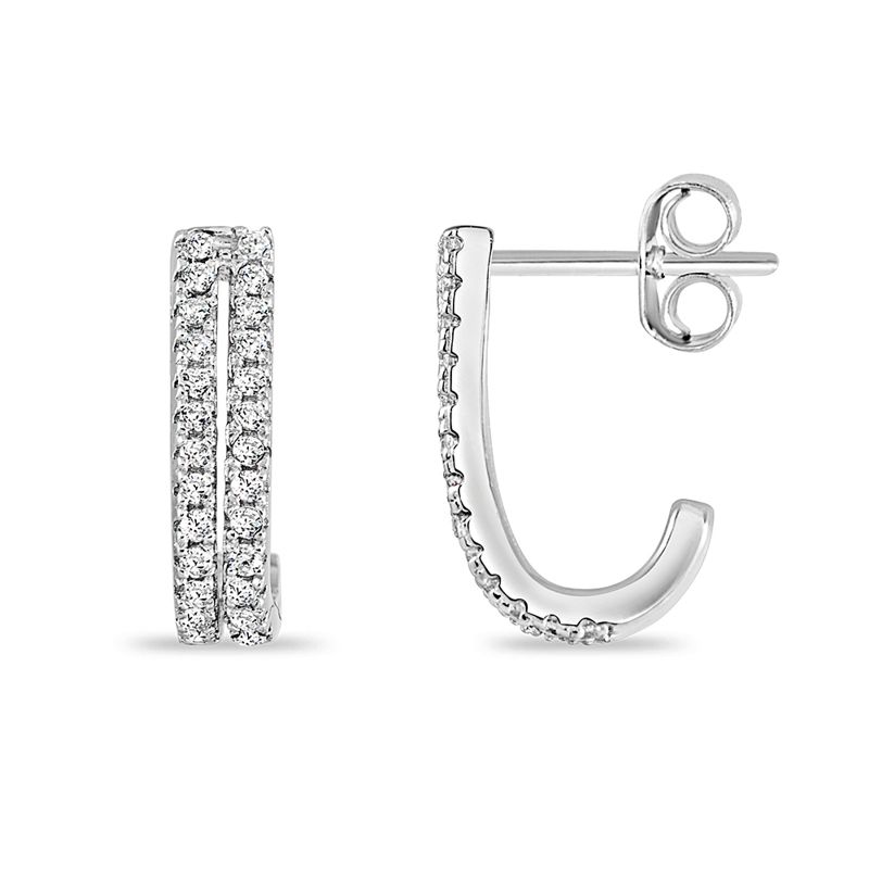 Rhodium plated Sterling Silver - Double Row CZ Half-hoops - Click Image to Close